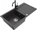 Granitinė virtuvinė plautuvė Mexen Leo su mai&scaron;ytuvu ir sifonu, Black granite+Black