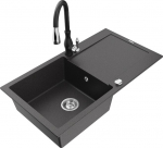 Granitinė virtuvinė plautuvė Mexen Leo su mai&scaron;ytuvu ir sifonu, Black granite+Black