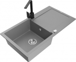 Granitinė virtuvinė plautuvė Mexen Leo su mai&scaron;ytuvu ir sifonu, Grey+Black