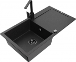 Granitinė virtuvinė plautuvė Mexen Leo su mai&scaron;ytuvu ir sifonu, Metallic black/silver+Black