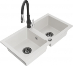 Granitinė virtuvinė plautuvė Mexen Mario su mai&scaron;ytuvu ir sifonu, White+Black