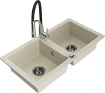 Granitinė virtuvinė plautuvė Mexen Mario su mai&scaron;ytuvu ir sifonu, Beige+Black/Chrome