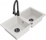 Granitinė virtuvinė plautuvė Mexen Mario su mai&scaron;ytuvu ir sifonu, White+Black