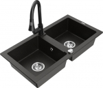 Granitinė virtuvinė plautuvė Mexen Mario su mai&scaron;ytuvu ir sifonu, Metallic black/gold+Black