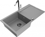 Granitinė virtuvinė plautuvė Mexen Leo su mai&scaron;ytuvu ir sifonu, Grey+Black/Chrome