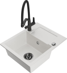 Granitinė virtuvinė plautuvė Mexen Enzo su mai&scaron;ytuvu ir sifonu, White+Black