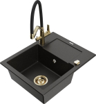 Granitinė virtuvinė plautuvė Mexen Enzo su mai&scaron;ytuvu ir sifonu, Metallic black/gold+Black/Gold