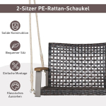 Costway siūbuojamas suoliukas lauko pakabinamam suolai i&scaron; PE rotango su 2 virvėmis 131 x 68 x 54 cm