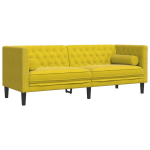 Trivietė chesterfield sofa su pagalvėlėmis, geltona, aksomas