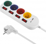 Maitinimo juostelė su 4 lizdais, Usb-c, jungikliais, 1.5m, balta