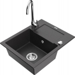 Granitinė virtuvinė plautuvė Mexen Enzo su mai&scaron;ytuvu ir sifonu, Black granite+Chrome