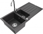 Granitinė virtuvinė plautuvė Mexen Andres su mai&scaron;ytuvu ir sifonu, Black granite+Chrome