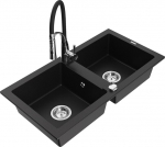 Granitinė virtuvinė plautuvė Mexen Mario su mai&scaron;ytuvu ir sifonu, Black+Black/Chrome