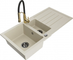 Granitinė virtuvinė plautuvė Mexen Andres su mai&scaron;ytuvu ir sifonu, Beige+Black/Gold