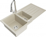 Granitinė virtuvinė plautuvė Mexen Andres su mai&scaron;ytuvu ir sifonu, Beige+Chrome