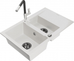 Granitinė virtuvinė plautuvė Mexen Gaspar su mai&scaron;ytuvu ir sifonu, White+Black/Chrome
