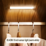 I&scaron;manioji LED jutiklinė spintos &scaron;viesa su įkrovimu., &Scaron;iltai balta &scaron;viesa 20,4cm