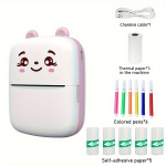 Ne&scaron;iojamas &scaron;iluminis lipdukų spausdintuvas su 6 spalvotais ra&scaron;ikliais. ,  Rožinis + 6 spalvoti ra&scaron;ikliai + 5 lipnios medžiagos ritinėliai (gali būti įstrigę)