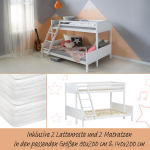 Dvivietė lova, auk&scaron;toji miegamasis kūdikio lova, 90x200 cm ir 140x200 cm, baltos spalvos