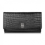 Moteri&scaron;ka odinė piniginė didelė juoda kroko odos piniginė su RFID apsauga Paolo Peruzzi AL-02-BL