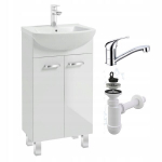 Vonios spintelė su praustuvu laisvai pastatoma balta su pasukamuoju chromuotu mai&scaron;ytuvu 45 cm