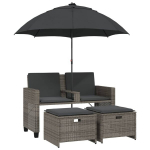 Dvivietė sodo sofa，Lauko sofa su skėčiu/taburetėmis, pilka, poliratanas CFE37204