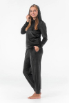GAUBERT 2602 Black &ndash; moteri&scaron;kas veliūrinis hood-tracksuit komplektas, lounge komplektas, kelnės ir su gobtuvu palaidinė, patogus, stilingas ir prabangus namams bei laisvalaikiui