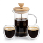 Nuspaudžiamas kavinukas 350 ml + 2 borosilikatinio stiklo stiklinės 250 ml "Coffee for Two Set"