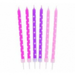Gimtadienio žvakės Polka Dots, rožinė/violetinė, 24 vnt.