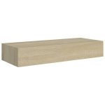 Sieninė lentyna su stalčiumi, ąžuolo, 60x23,5x10cm, MDF, ruda
