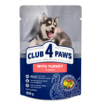 CLUB 4 PAWS Premium visavertis konservuotas ėdalas &scaron;uniukams su kalakutiena padaže, 100 g x 24 vnt.