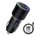 Automobilinis įkroviklis Joyroom 'JR-CL10' juodas 24W (2xUSB / with LED Lighting) + '3in1' universalus laidas