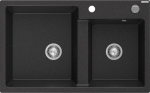 Granitinė virtuvinė plautuvė Mexen Tomas su sifonu, Metallic black/silver