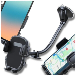 Automobilinis telefono laikiklis, juodas, lankstus, ilga rankena