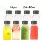 16 vnt. skaidrios plastikinės sulčių buteliai su dangteliais, 250 ml