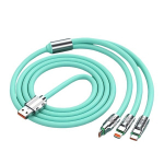 3-in-1 Greitas Įkrovimo Laidas: USB, Type-C, Micro USB 120cm, Žalias