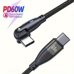 PD 60W USB-C kabelis 180&deg;, Juoda