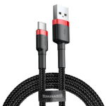 Tvirtas elastingas USB-C kabelis, 2m., juodas/raudonas