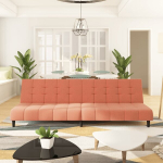 Dvivietė sofa-lova, rožinės spalvos, aksomas