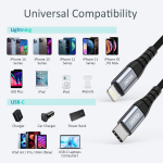 Choetech Ip0039 Usb-c / Lightning Mfi laidas, 1.2m, 3a, 480mb/s, juodas