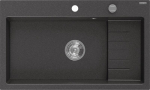 Granitinė virtuvinė plautuvė Mexen Omar su sifonu, Black granite/Chrome