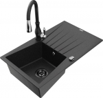 Granitinė virtuvinė plautuvė Mexen Cesar su mai&scaron;ytuvu ir sifonu, Metallic black/silver/black