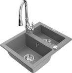 Granitinė virtuvinė plautuvė Mexen Carlos su mai&scaron;ytuvu ir sifonu, Grey/Chrome