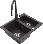 Granitinė virtuvinė plautuvė Mexen Carlos su mai&scaron;ytuvu ir sifonu, Black granite