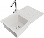 Granitinė virtuvinė plautuvė Mexen Cesar su mai&scaron;ytuvu ir sifonu, White/Chrome