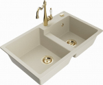 Granitinė virtuvinė plautuvė Mexen Tomas su mai&scaron;ytuvu ir sifonu, Beige/Gold