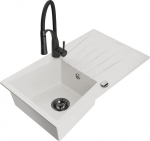 Granitinė virtuvinė plautuvė Mexen Cesar su mai&scaron;ytuvu ir sifonu, White/Black