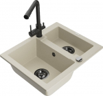 Granitinė virtuvinė plautuvė Mexen Carlos su mai&scaron;ytuvu ir sifonu, Beige+Black