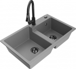 Granitinė virtuvinė plautuvė Mexen Tomas su mai&scaron;ytuvu ir sifonu, Grey/Black