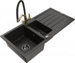 Granitinė virtuvinė plautuvė Mexen Andres su mai&scaron;ytuvu ir sifonu, Metallic black/gold/black/gold